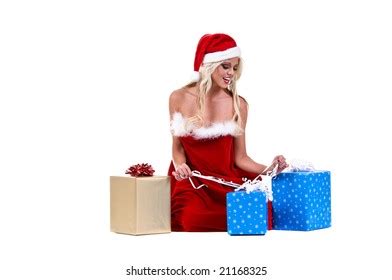 Sexy Blonde Woman Santa Hat Sitting Stock Photo 21168331 Shutterstock