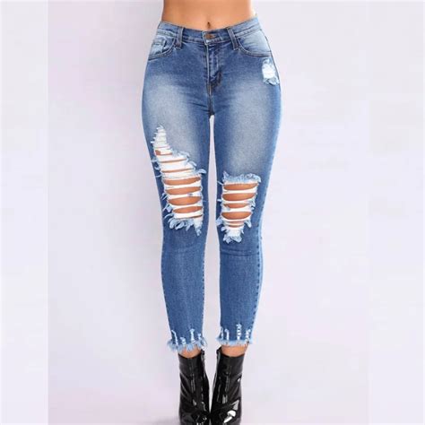 Drop Shipping Slim Fit Long Jeans Women Mid Waist Skinny Pencil Denim