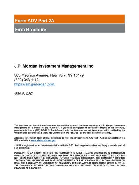 Fillable Online J P Morgan Investment Management Inc Form Adv Part A