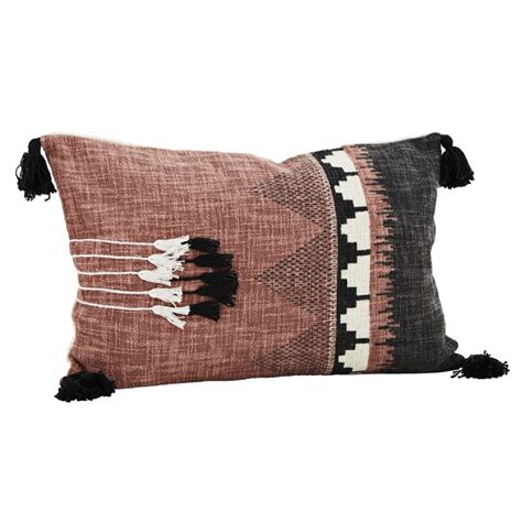 Madam Stoltz Housse De Coussin Coton Broderies Motifs Ethniques Pompons