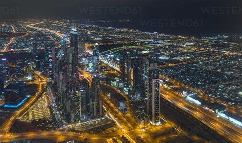 United Arab Emirates Dubai Sheikh Zayed Road At Night Stock Photo