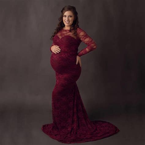 Elegant Maternity Gown Sex Lace Maxi Dress Pregnant Women Clothes