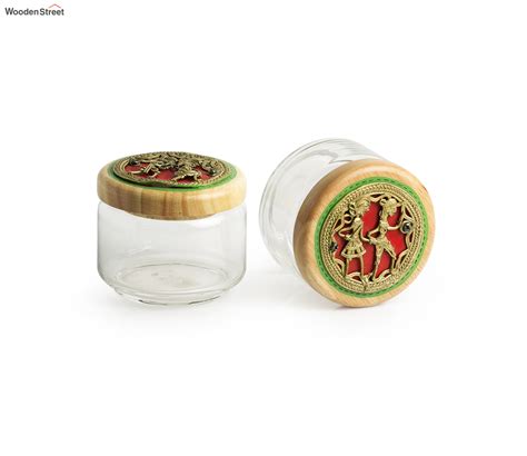 Buy Dhokra Delicacies Snacks Jar Set In Glass And Wood At Off