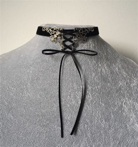 Corset Choker Gothic Choker Necklace Black Velvet Ribbon Bow Collar