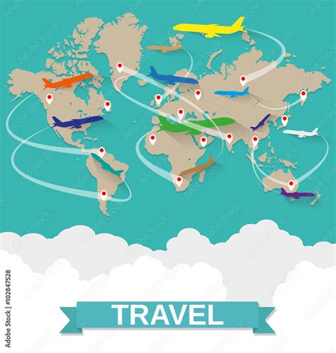 Airplanes map with routes Stock Vector | Adobe Stock