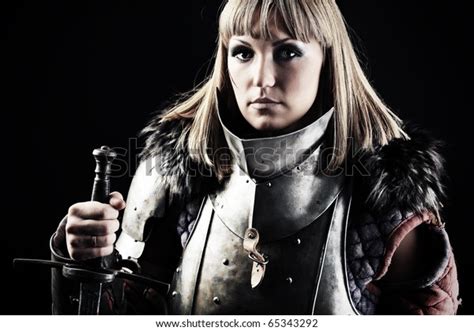 Portrait Medieval Female Knight Armour Over Stock Photo 65343292