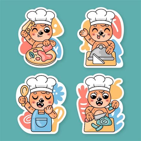 Free Vector | Cooking stickers collection with fred the fox