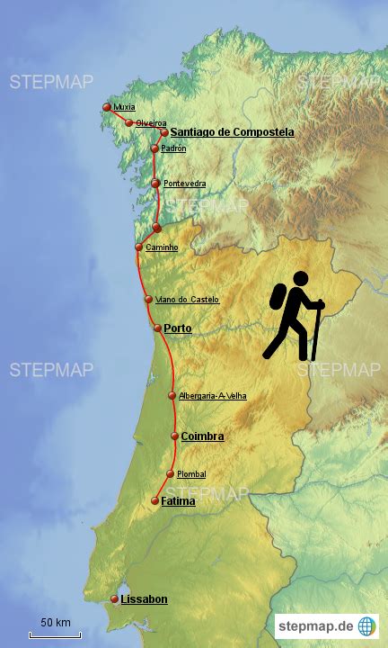 Stepmap Camino Português Landkarte Für Portugal