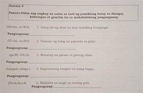 Pagsasanay 3 Suriin At Piliin Sa Loob Ng Kahon Angkop Na Kahulugan Ng