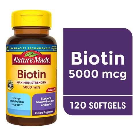 Nature Made Biotin 5000 Mcg Softgels 120 Count For Hair Skin Nail