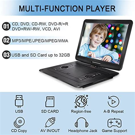 Jekero 179 Portable Dvd Player With 156 Hd Swivel Large Screen Dvd