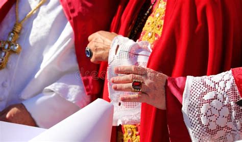 Hand of a Bishop in Clerical Dress Blessing the Faithful Stock Photo ...