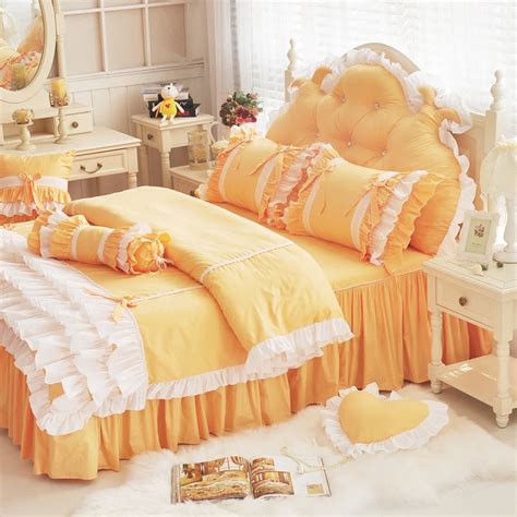 Buy Korea Cotton Princess Yellow Ruffle Bedding Sets Queen Super King Size