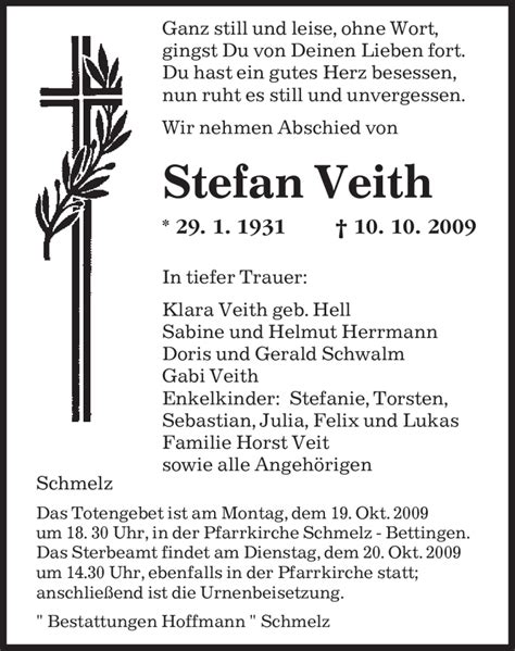 Traueranzeigen Von Stefan Veith Saarbruecker Zeitung Trauer De