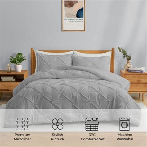 Pinch Pleat All Seasons Down Alternative Comforter Set Light Grey King King Kroger