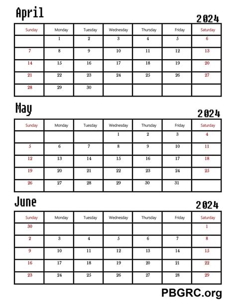 April May June Calendar Printable Templates