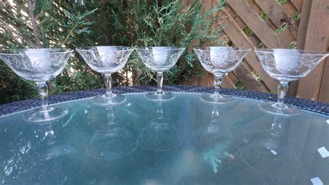 Vintage Hughes Cornflower Set Of Five Crystal Champagne Etsy