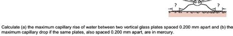 Solved Calculate A The Maximum Capillary Rise Of Water Between Two Vertical Glass Plates