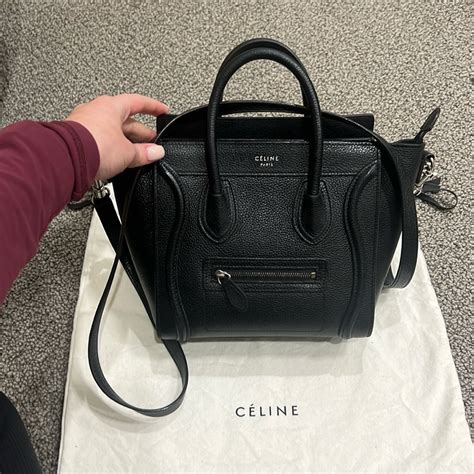 Celine Nano Luggage Black In Drummed Calfskin Black Gem