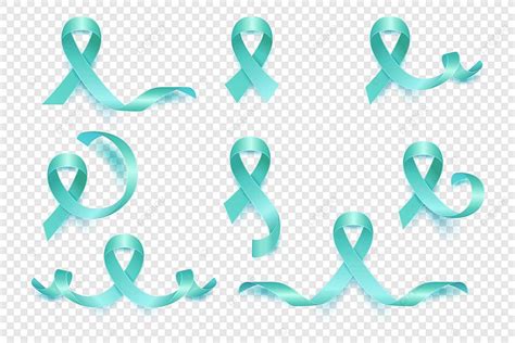 Realistic Teal Cancer Ribbon Set For Ovarian Cancer Awareness Vector