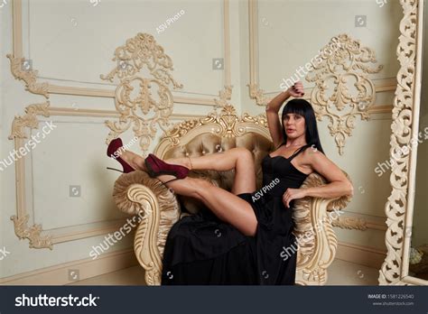 Hot Sexy Curvy Brunette Posing Black Stock Photo Shutterstock