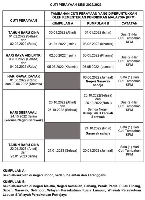 Kalender 2023 Beserta Cuti Umum Dan Cuti Sekolah