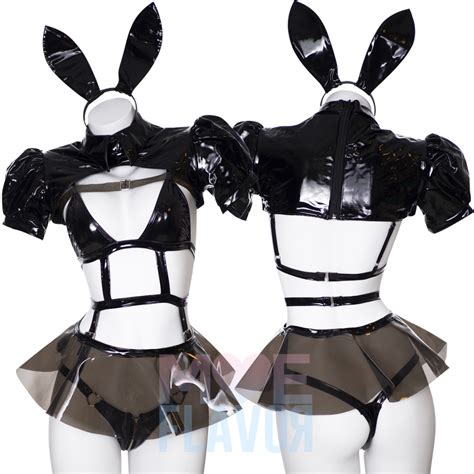 Japanese Halloween Cyber Punk Black Bunny Lingerie Set Cosplay Costume