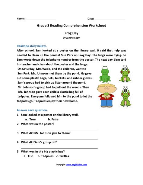 Free 2nd Grade Reading Comprehension Worksheets Multiple Choice