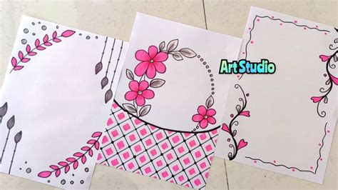 three cards with designs on them and the words art studio written in ...