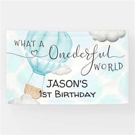 ONE Derful World Hot Air Balloon St Birthday Banner Zazzle St