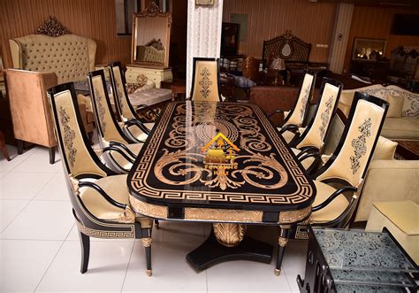 Black And Golden 8 Chairs Solid Acacia Wood Fancy Dining Table Set Furniture Holz