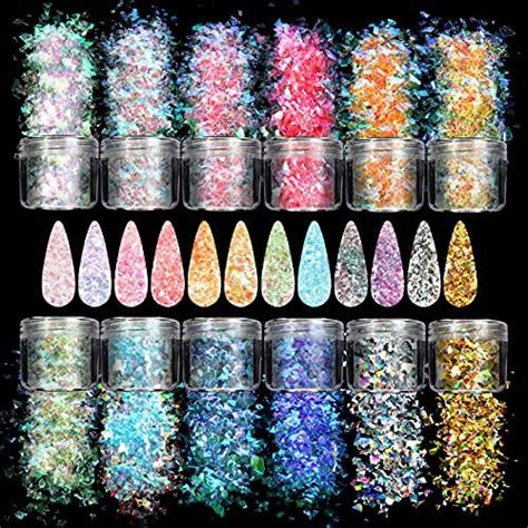 Allstarry 12 Colors Mermaid Nail Chunky Glitter Ultra Thin Fluorescent