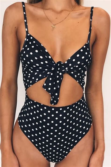 Women Polka Dot Knotted Padded High Waist Sexy Bikini Red XL