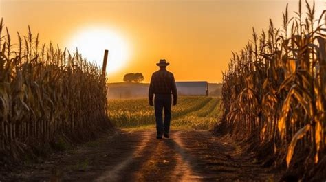 Premium Ai Image Arafed Man Walking Down A Dirt Road In A Corn Field