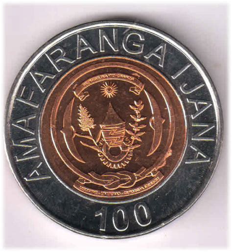 Rwanda 100 FRW 2007 Unc Bimetal Coin KB Coins Currencies