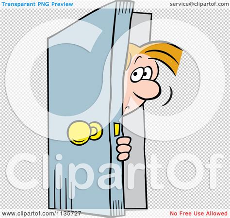 Cartoon Of A Man Peeking In A Door - Royalty Free Vector Clipart by ...