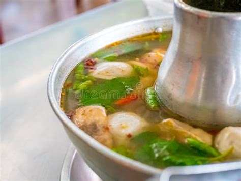 Tom Yum Soup Seafood Thai Food Cuisine Hot Pot Traditional Style Stock Photo Image Of Prawns