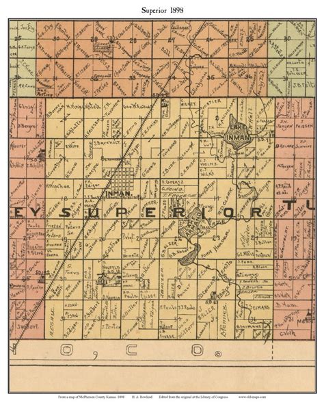 Superior 1898 Old Town Map With Homeowner Names Inman Kansas Reprint