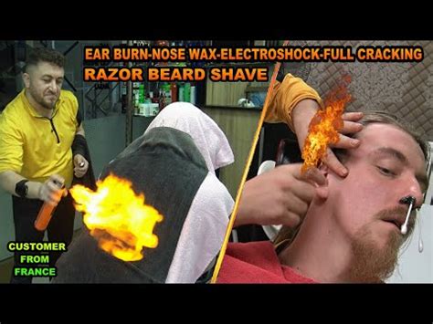 ASMR BARBER FIRE CRACKING RAZOR BEARD SHAVE NOSE WAX Head Ear