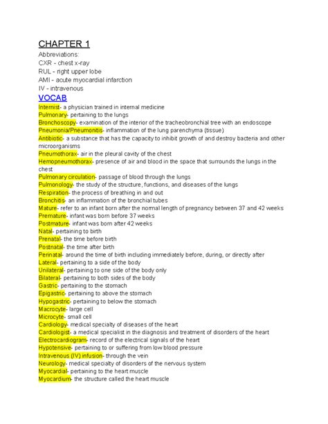 Chapter 1 Intro To Medical Terminology CHAPTER 1 Abbreviations CXR