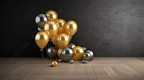 Rendering 3d Minimalis Menampilkan Balon Emas Yang Mengambang Dari