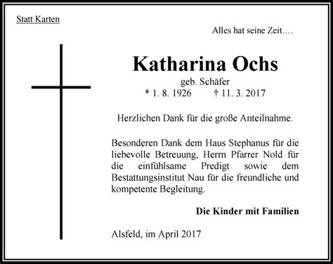 Traueranzeigen Von Katharina Ochs Vrm Trauer De