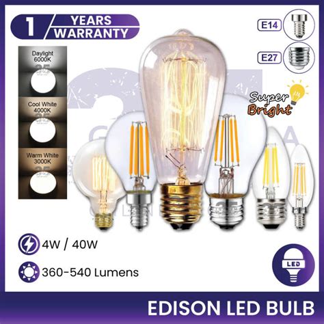 Edison LED Bulb 4W 40W G45 G95 C35 ST64 E14 E27 LED Candle Bulb LED