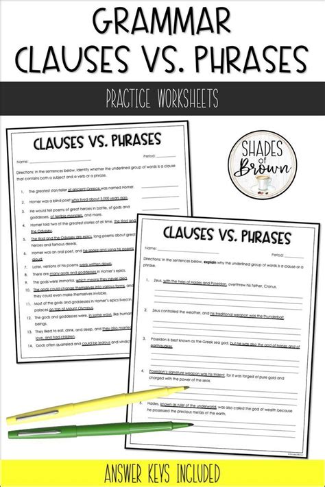 Clauses And Phrases Worksheet For Class 5