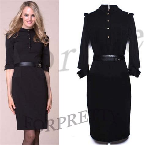 Elegant Black Back Zip 3 4 Sleeve Knee Length Career One Piece Dress Ebay