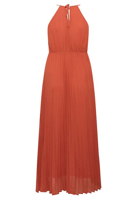 Yours London Plus Size Orange Pleated Maxi Dress Yours Clothing