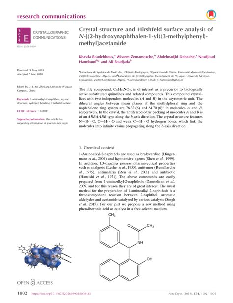 PDF Crystal Structure And Hirshfeld Surface Analysis Of N 2