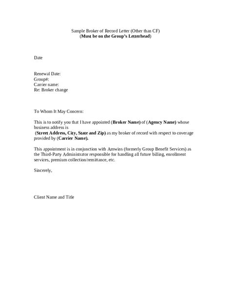 Agent Of Record Change Letter Doc Template Pdffiller