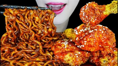 Asmr Mukbang Korea Fried Chicken And Black Bean Noodles Eating Sound No