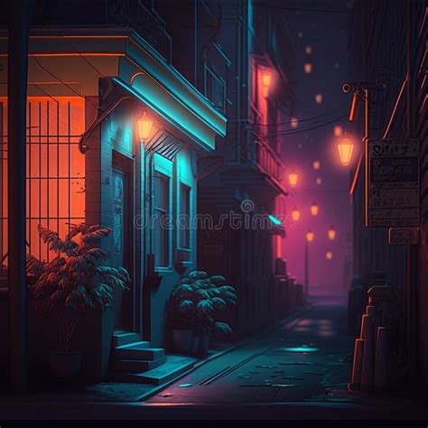 Night in Street. Neon Signs Stock Illustration - Illustration of urban ...